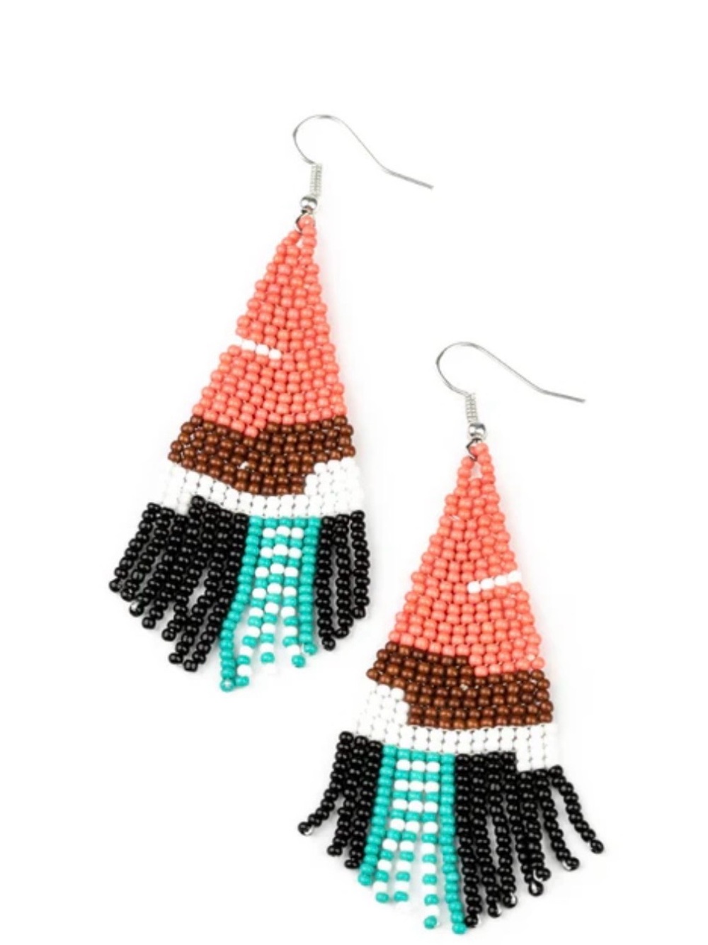 paparazzi Coral, Brown, White, Black & Turquoise Beaded Fringe Earrings